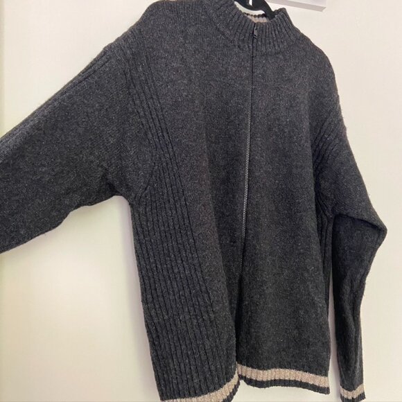 Woolrich Chunky Knit Sweater Men's XL Lambswool Full Zip Charcoal Gray Winter - Picture 4 of 12